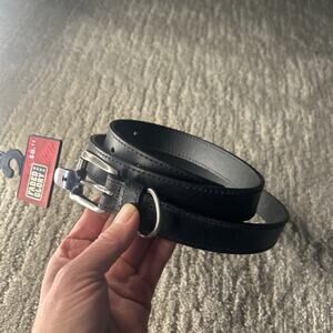 NEW Womens Faded Glory Waist Belt Black Leather Skinny Silver Tone Buckle Sz ML